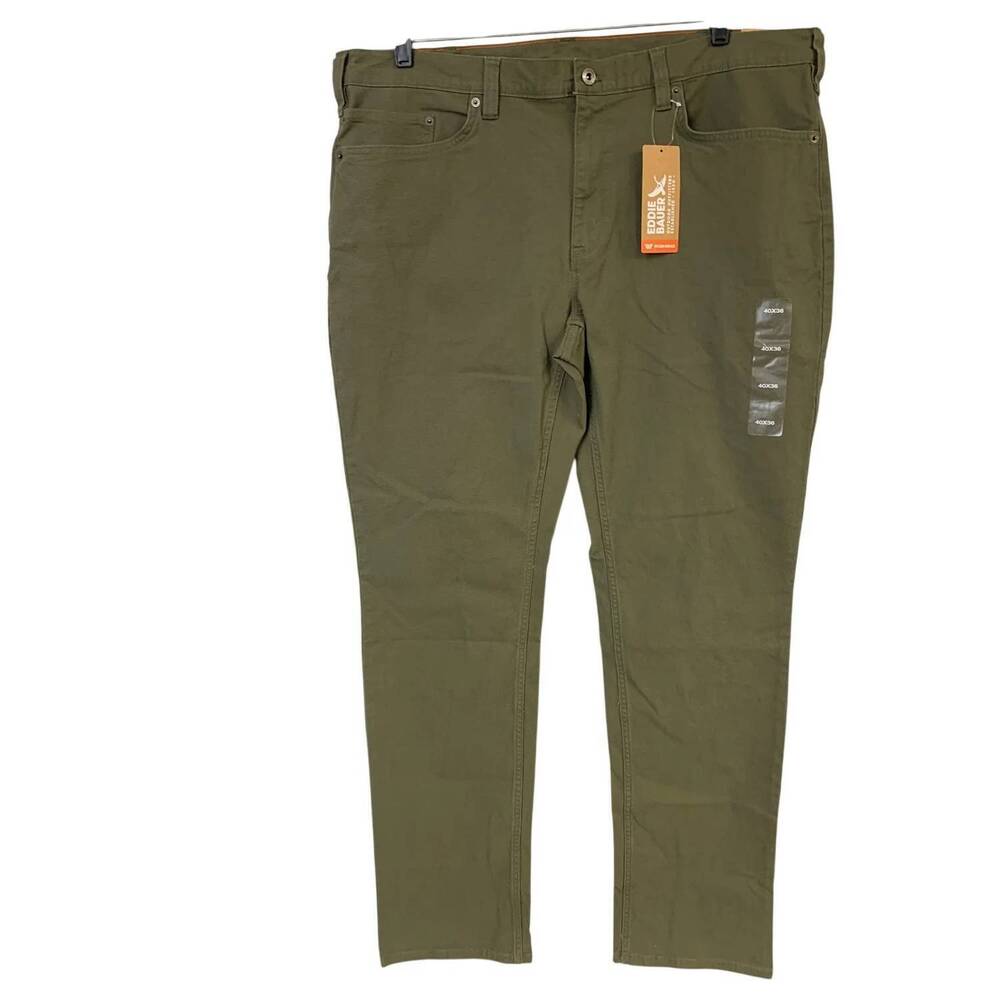 NEW EDDIE BAUER men's classic fit stretch cotton mountain jeans in olive green